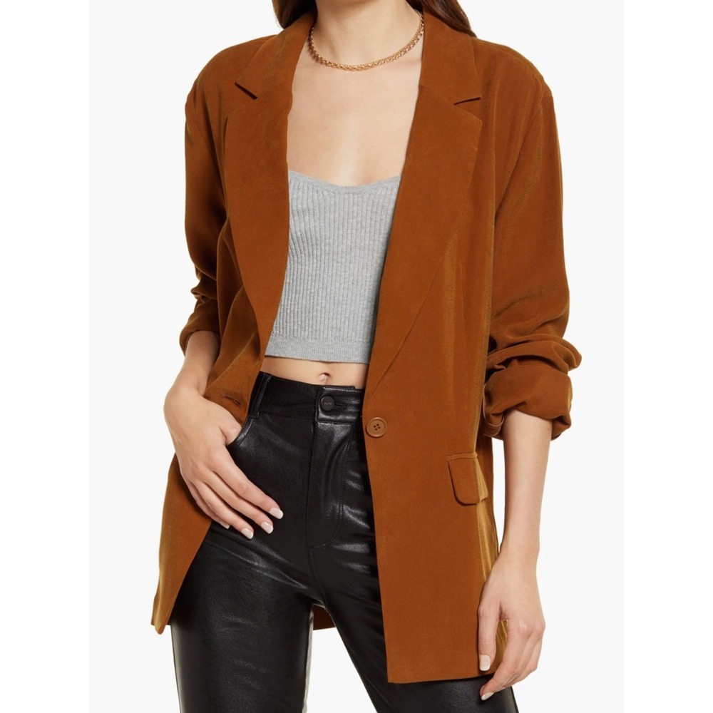 Open Edit Women XS Rust Brown Unstructured Single Button Blazer Jacket Workwear